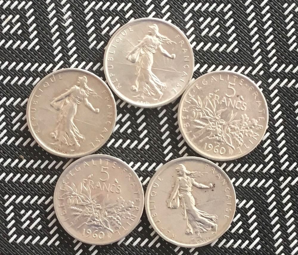 5 pi&egrave;ces de 5 francs ttbe argent ann&eacute;e 1960 