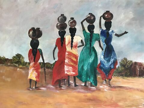 Tableau peinture  LES PORTEUSES D'EAU EN AFRIQUE  Villeneuve-Loubet (06)