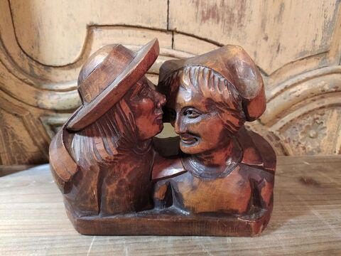 Sculpture Couple Bretons Bois Sculpté Signé  50 Loches (37)