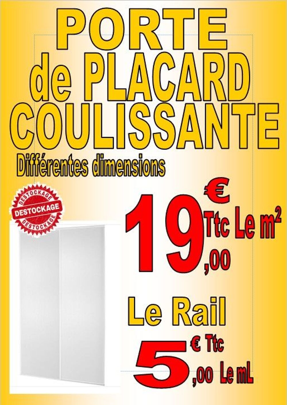 PORTE DE PLACARD COULISSANT Diff&eacute;rentes dimensions - Prix au m&sup2; Bricolage