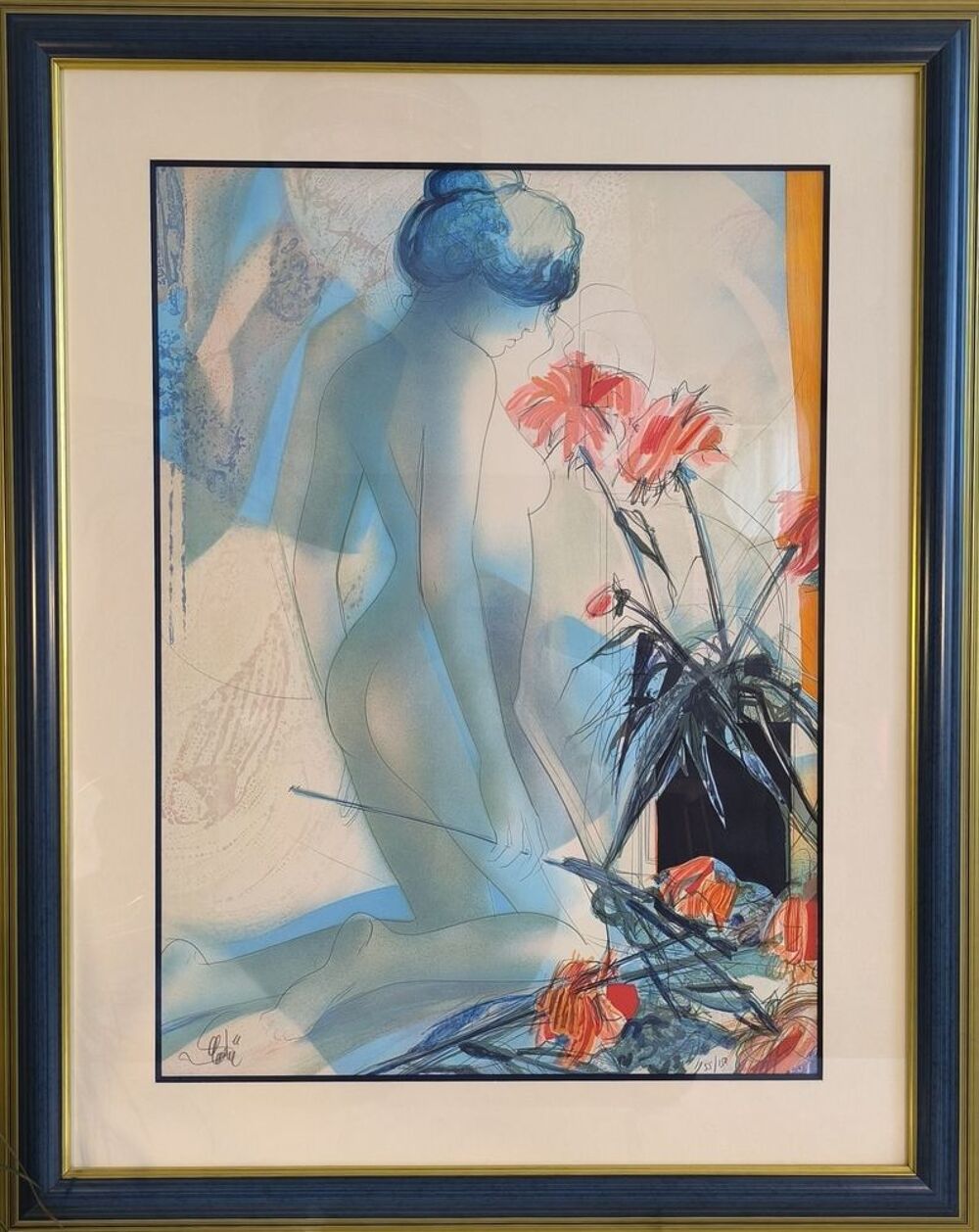 Magnifique lithographie sign&eacute;e ?'Nu Aux Dahlias'' 