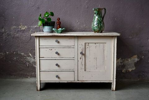 Buffet parisien patin� blanc vintage style boh�me meuble 450 Wintzenheim (68)