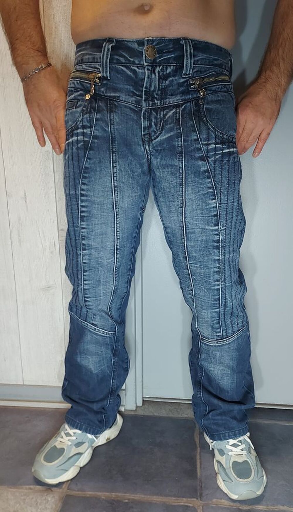 Kosmo One Jeans Homme Fantaisie Bleu Marine Taille 38 40 Vêtements