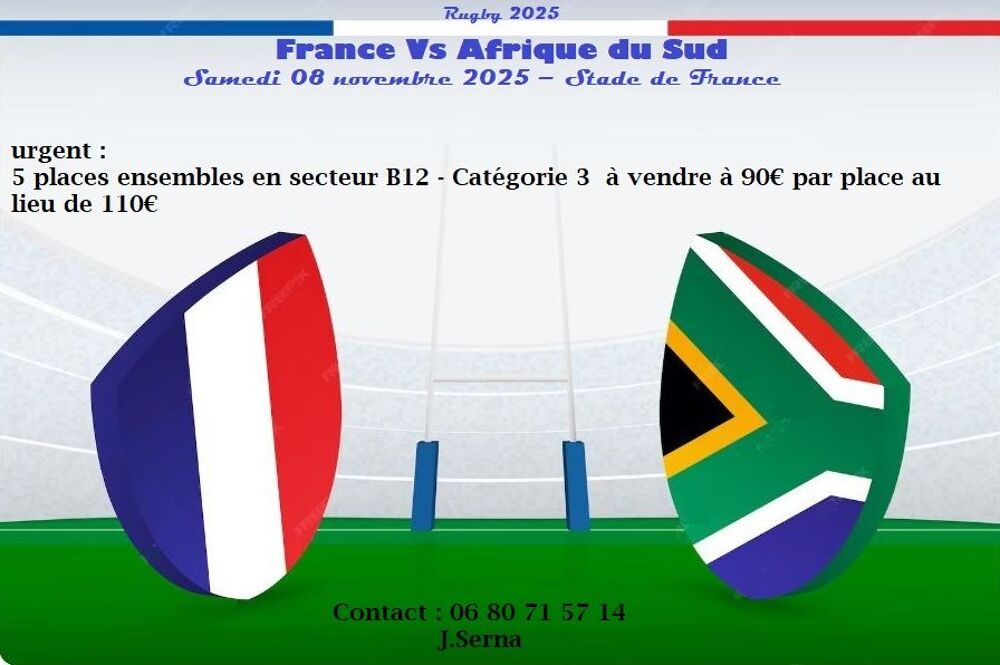 France Vs Afrique du Sud ? Samedi 08 novembre 2025. Billetterie