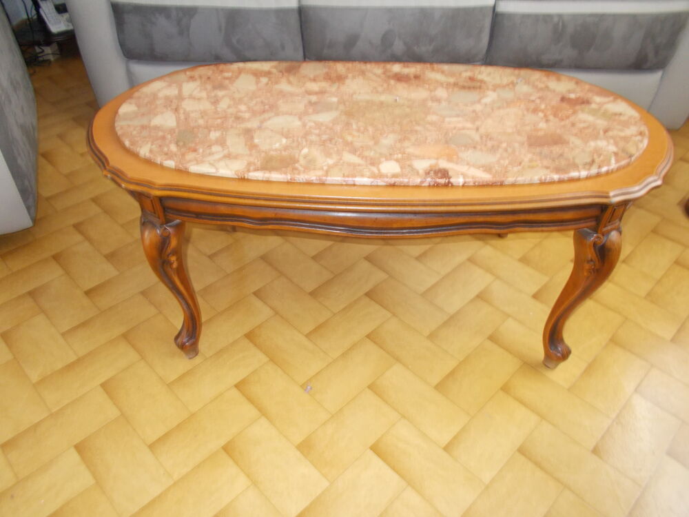table basse salon merisier et marbre Meubles