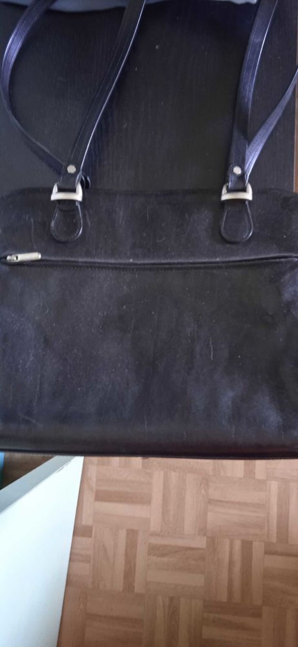 sac &agrave; main cuir noir divers rangements Marque Texier Maroquinerie
