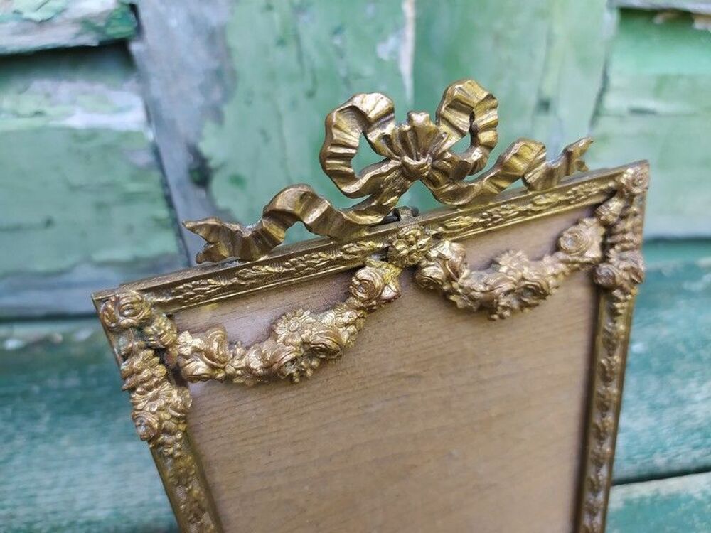 Ancien Cadre Photo Bronze D&eacute;cor Guirlande de Roses Décoration