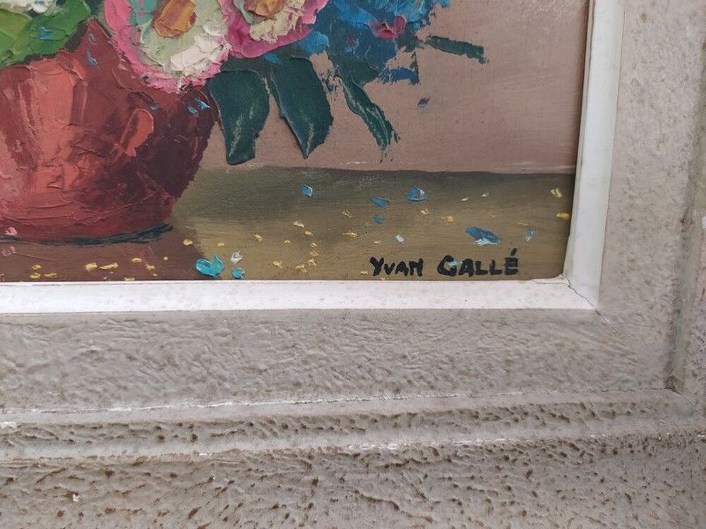 Tableau Bouquet de Fleurs Myosotis Sign&eacute; Yvan Gall&eacute; 