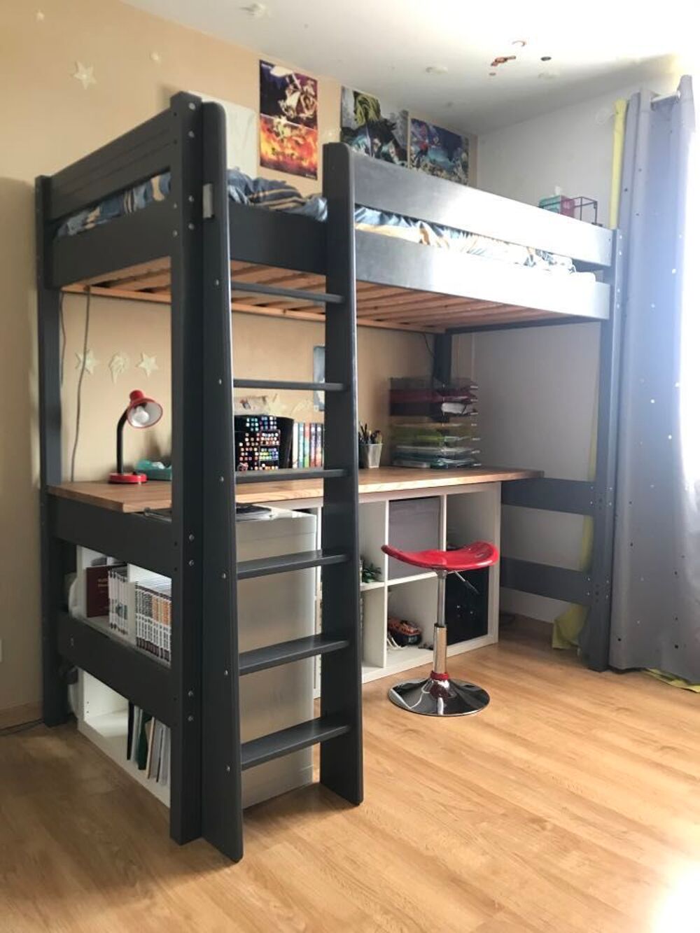 Lit mezzanine avec plateau bureau bois - 90x190cm Meubles