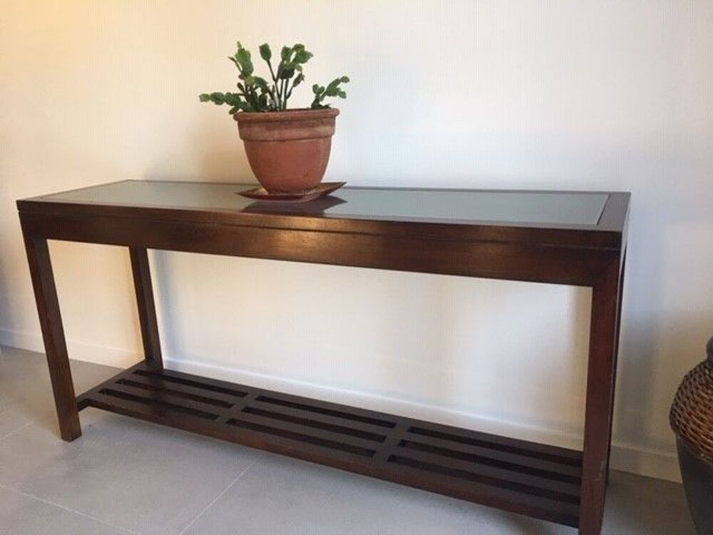 CONSOLE BOIS MASSIF ET DESSUS VERRE TRANSPARENT Meubles