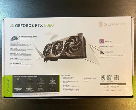 MSI GeForce RTX 5080 Suprim SOC 16GB GDDR7
1500 Livilliers (95)