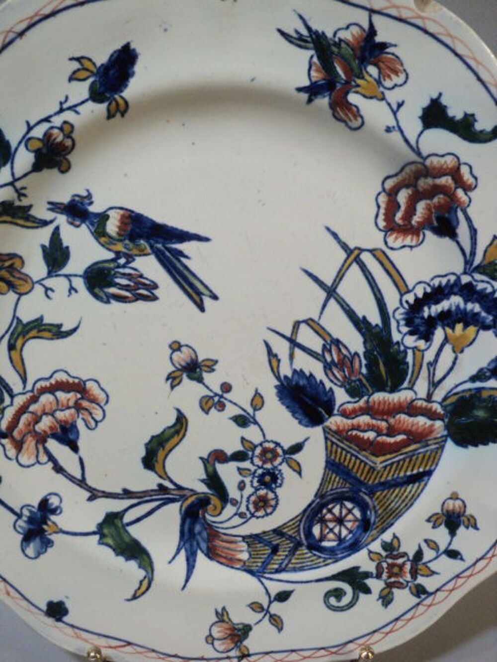 Ancienne Assiette Fa&iuml;ence de Gien Corne d'Abondance XIX&egrave;me Décoration