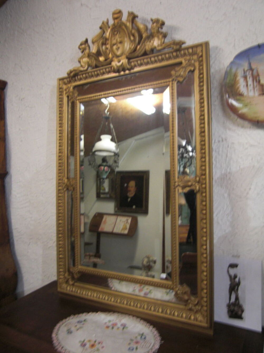 Miroir &agrave; fronton et parcloses ancien Décoration