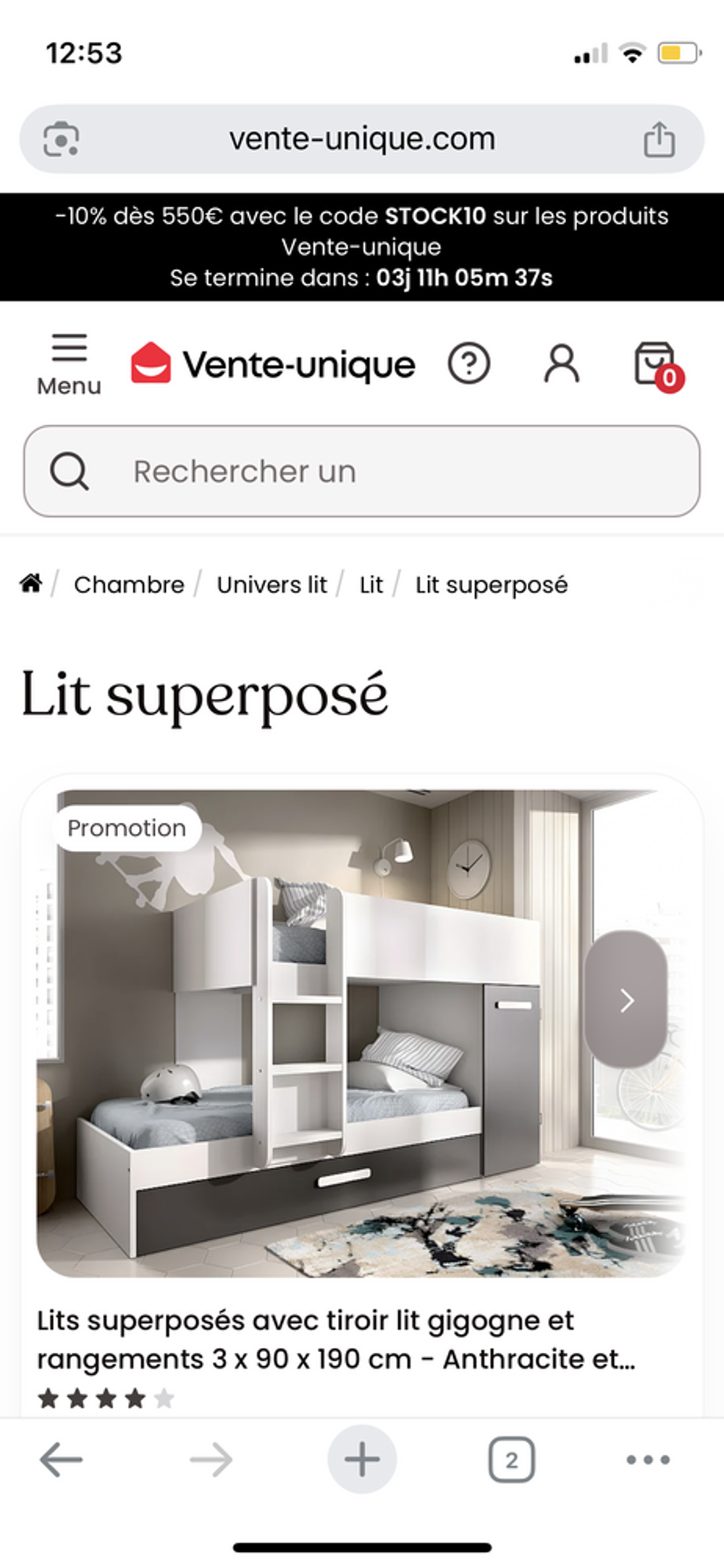 Lits superpos&eacute;s avec tiroir lit gigogne et rangement Mobilier enfants