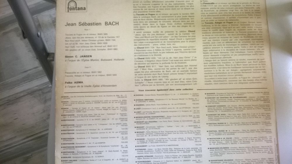 Vinyle J.S. BACH
Pages d'orgue c&eacute;l&egrave;bres 
CD et vinyles