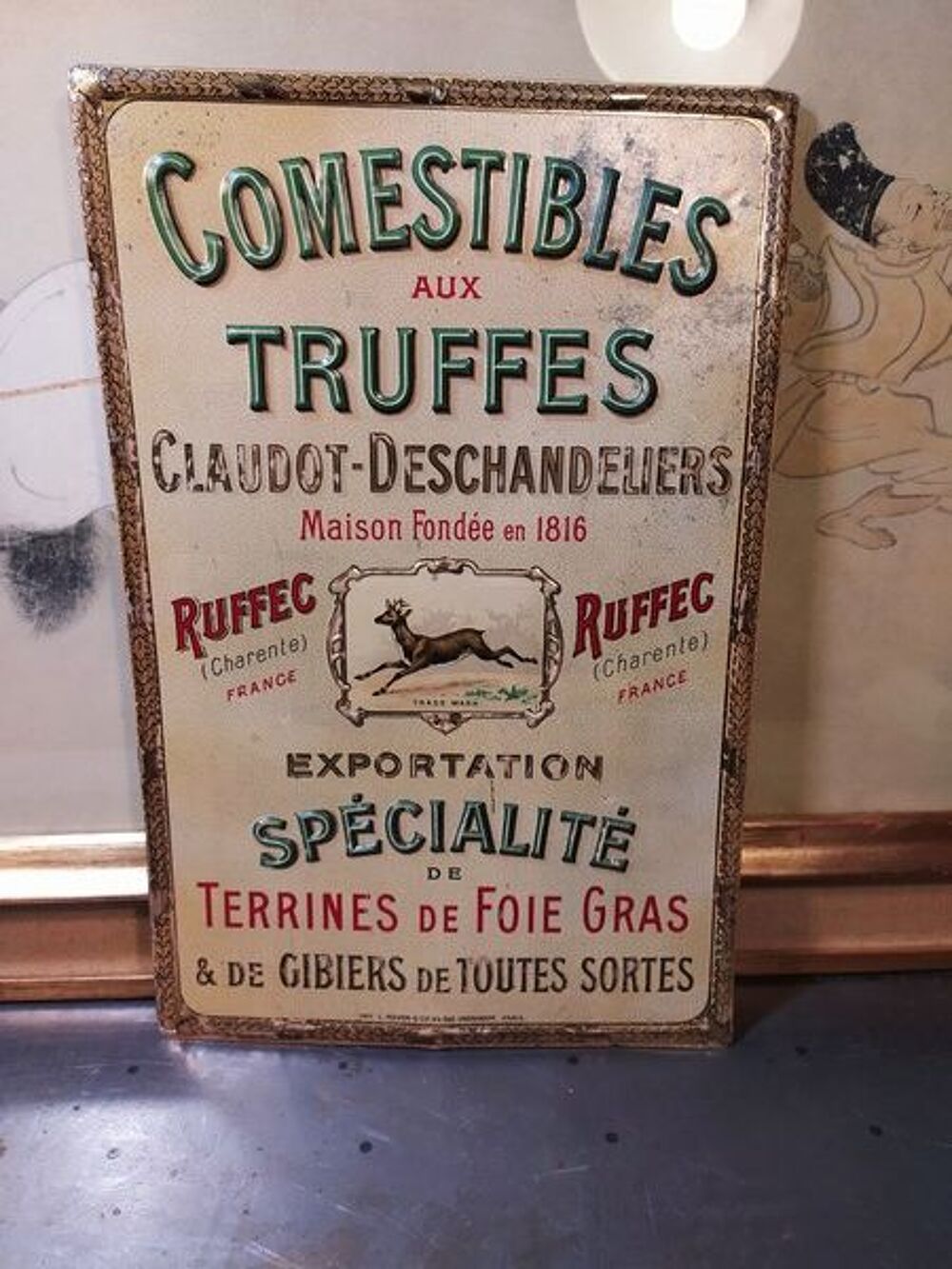 Plaque T&ocirc;le Lithographi&eacute;e 1900 Truffes Ruffec (Charente)
