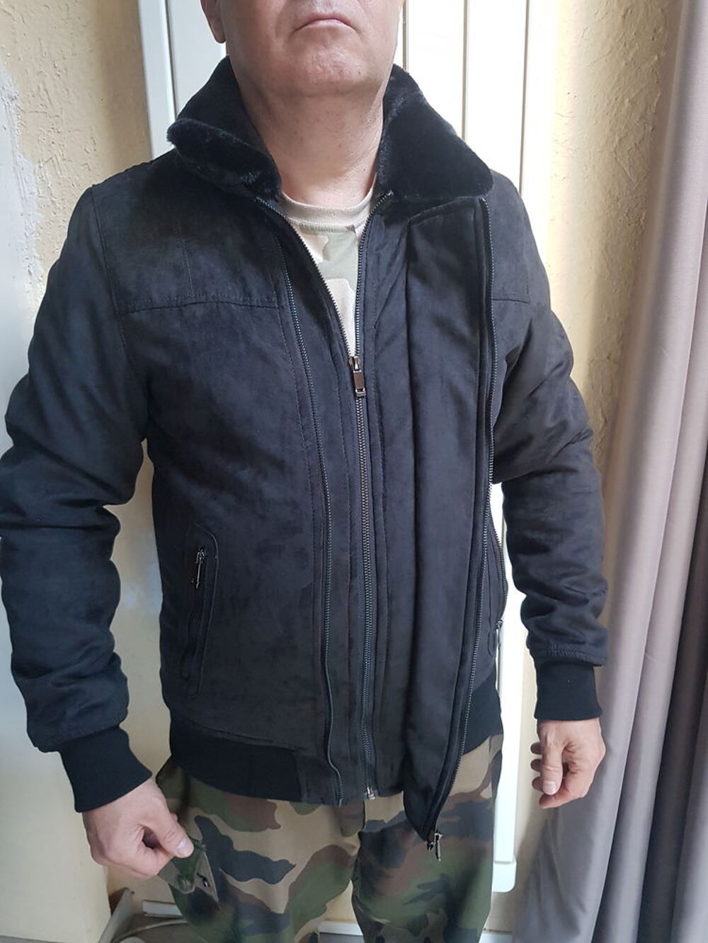 BLOUSON EN DAIM XL gris Vtements