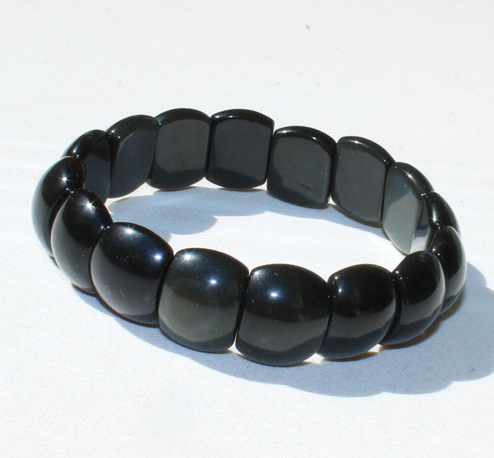 BRACELET en OBSIDIENNE OEIL CELESTE CABOCHONS Bijoux et montres