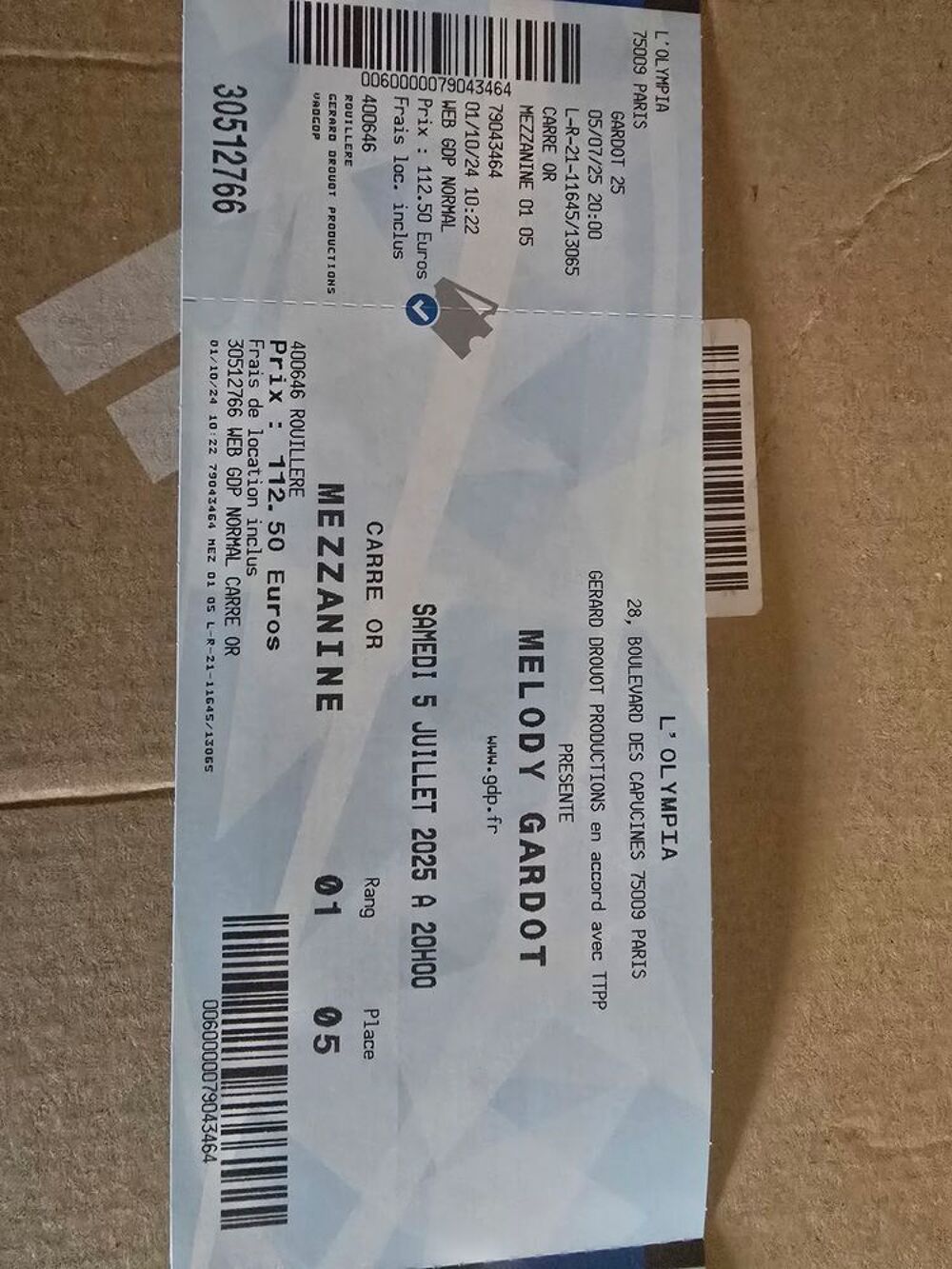 2 places c&ocirc;te &agrave; c&ocirc;te Melody Gardot 5 Juillet Billetterie