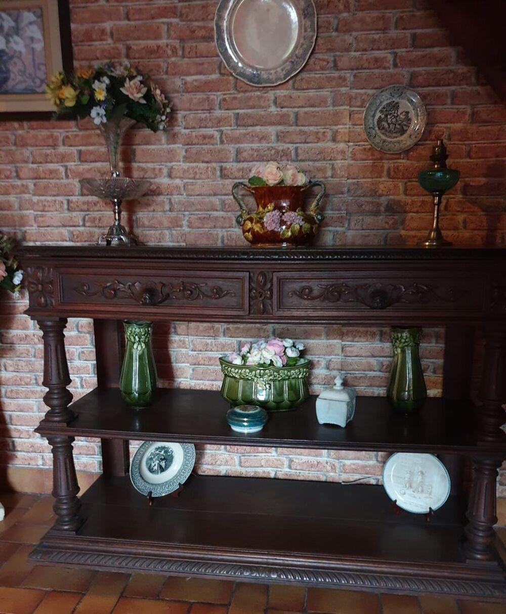 SALLE A MANGER compl&egrave;te ch&ecirc;ne fonc&eacute; th&egrave;me chasse Fin XIX&deg; Meubles