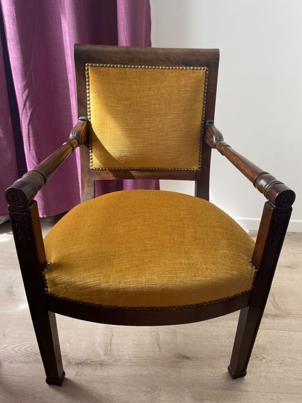 Chaise Bois massif chic jaune velours Meubles