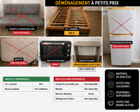 DÉMÉNAGEMENT  Lit, Matelas, Canapé, autres à Prix cassés 90 Châtenay-Malabry (92)