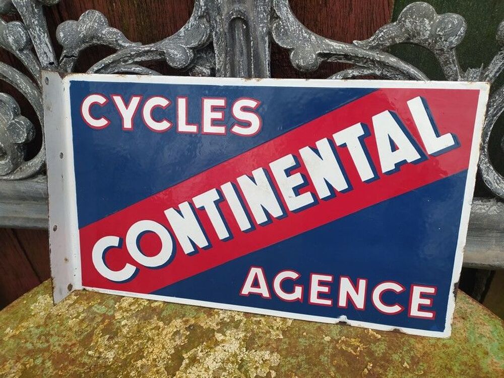 Ancienne Enseigne Plaque &Eacute;maill&eacute;e Cycles Continental Agence 
