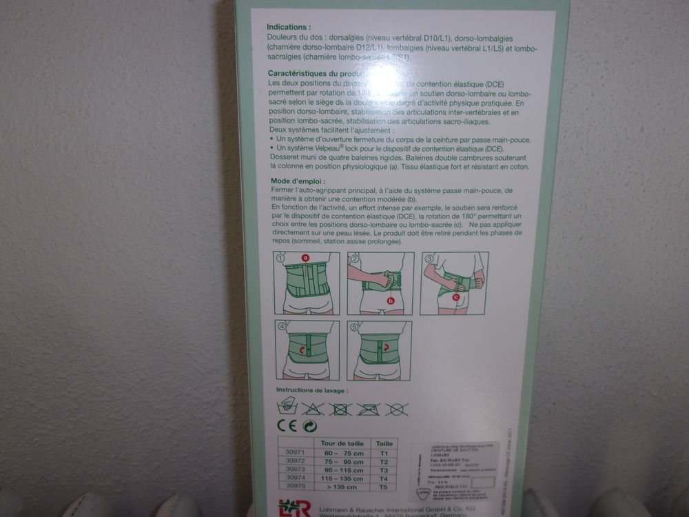 Ceinture de soutien lombaire "T. 2". Bricolage
