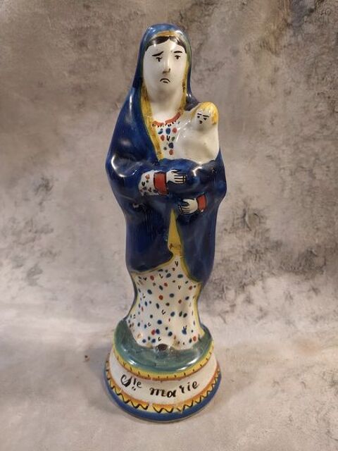 Ancienne Vierge à L'Enfant Faïence Nevers XIXe 90 Loches (37)