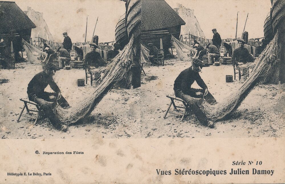 Anciennes Cartes Postales St&eacute;r&eacute;o &Eacute;tretat Normandie P&ecirc;cheurs 