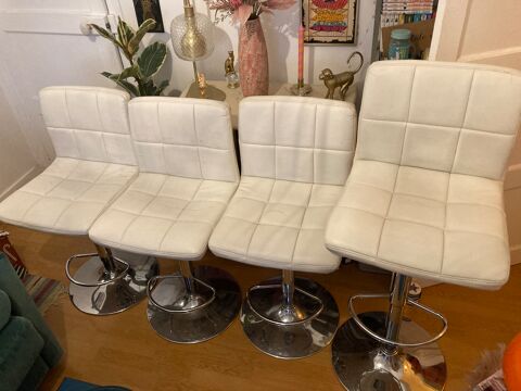 2 tabourets de bar cuir blanc rglable en hauteur 50 Asnires-sur-Seine (92)