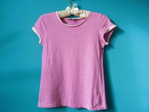 t-shirt fille rayé rose 12 ans coton manches courtes sport T Brienne-le-Château (10)