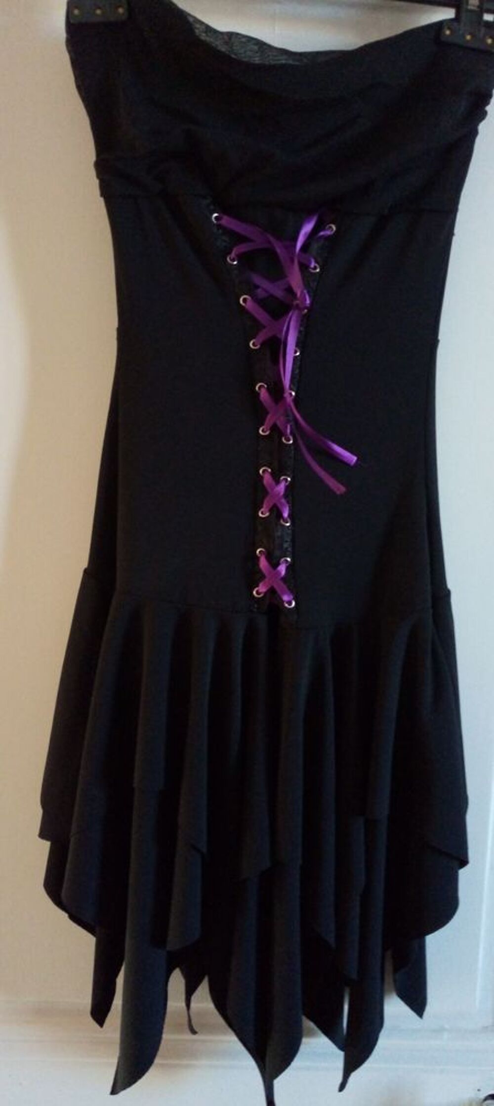 Robe bustier &agrave; volants - Noir/rubans violets - T.38 Vtements