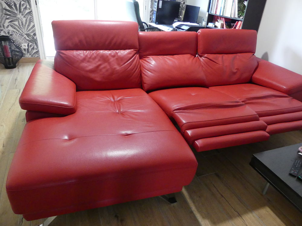 CANAPE RELAX ANGLE DROIT CUIR ROUGE Meubles