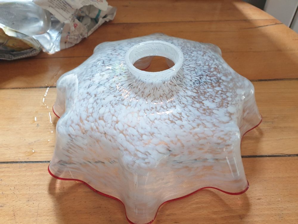 Suspension opaline transparente, blanche et rouge, vintage Décoration
