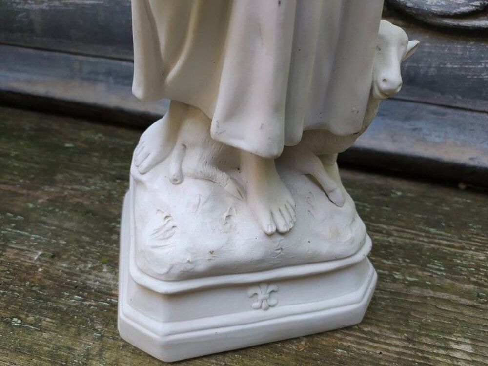 Ancienne Statue Jeanne d'Arc en Biscuit Porcelaine Fleur Lys 