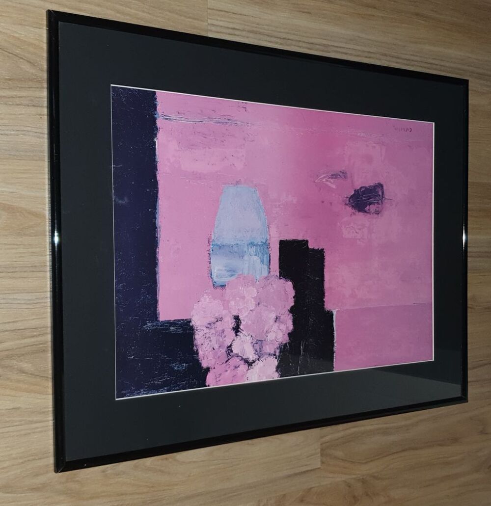 Tableau peinture sous verre Cathelin rose et noir Décoration