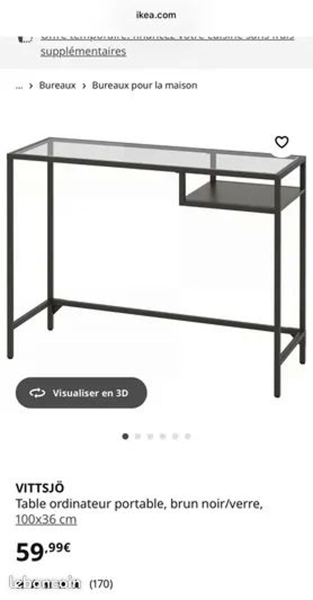 Bureau IKEA Vittsjo noir, comme neuve Meubles