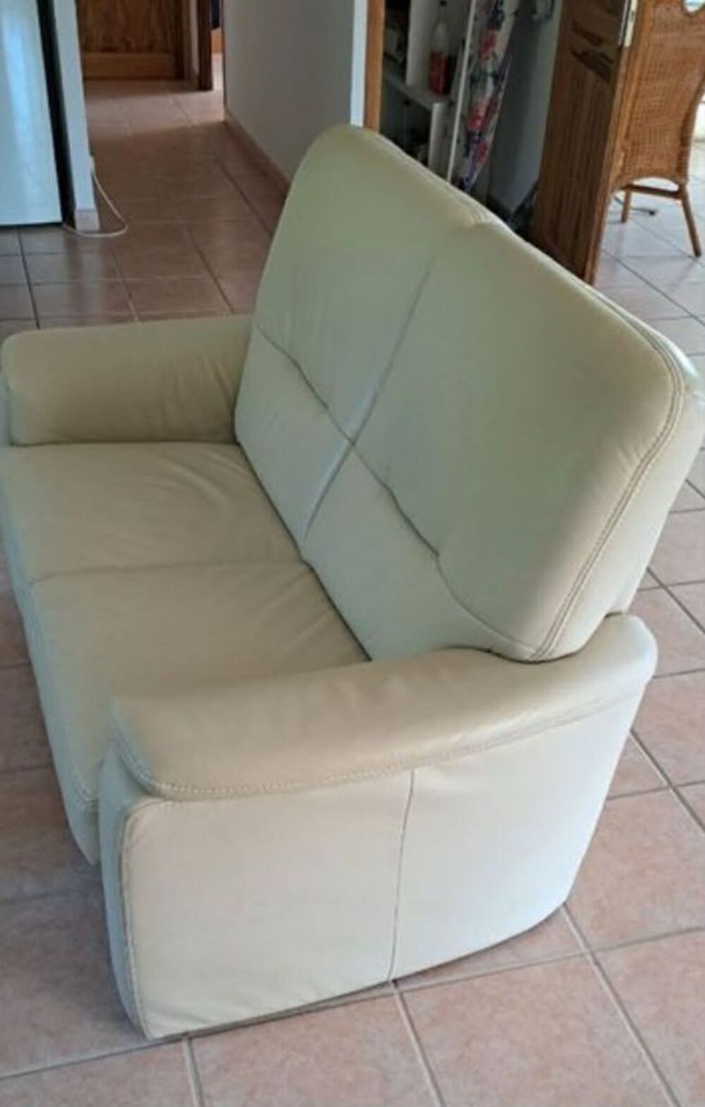 Salon en cuir ivoire Hukla Meubles