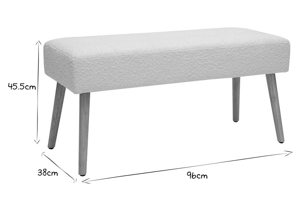 Banc scandinave laine boucl&eacute;e blanc et bois clair L 96 cm Meubles