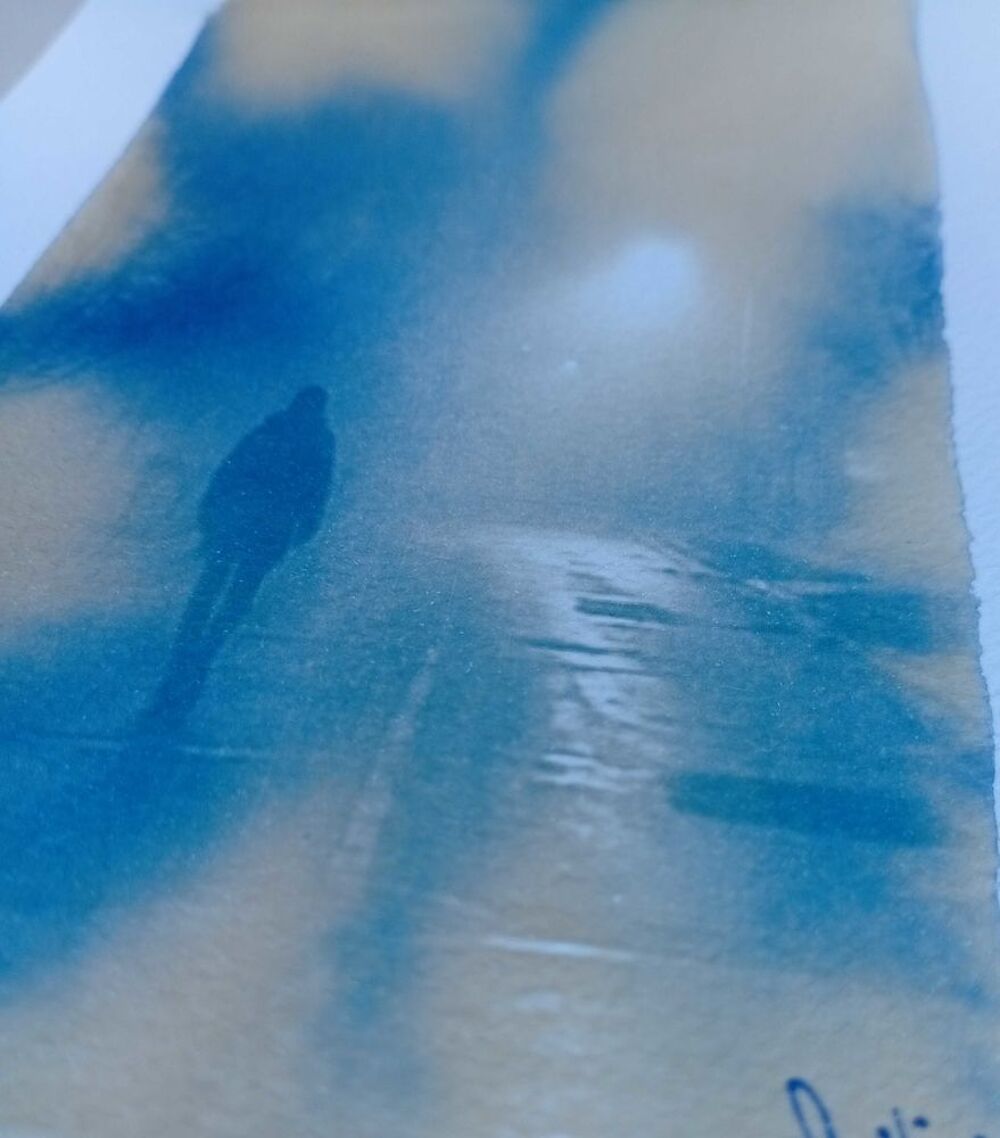 Photographie en Cyanotype, Proc&eacute;d&eacute; Photographique 1842, "Solitude", 20,8cm/16,5cm, &eacute;tat neuf Décoration