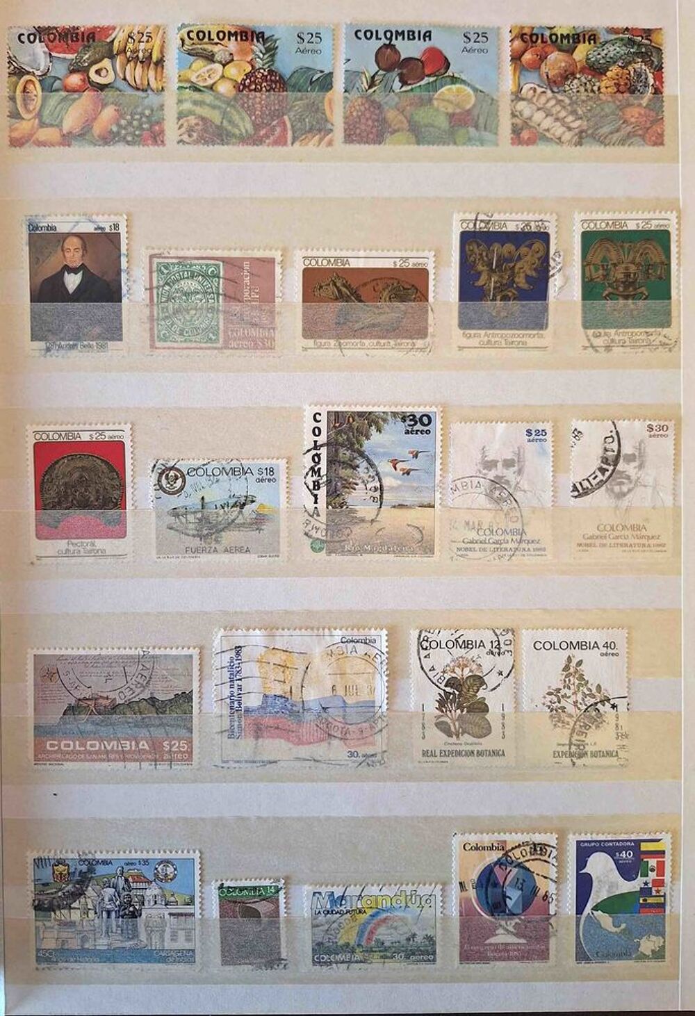 S&eacute;rie de timbres de collection de Colombie 