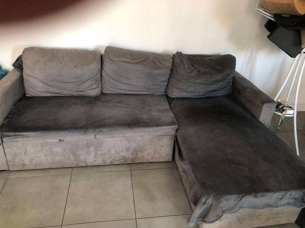 Canap&eacute; angle convertible gris Meubles