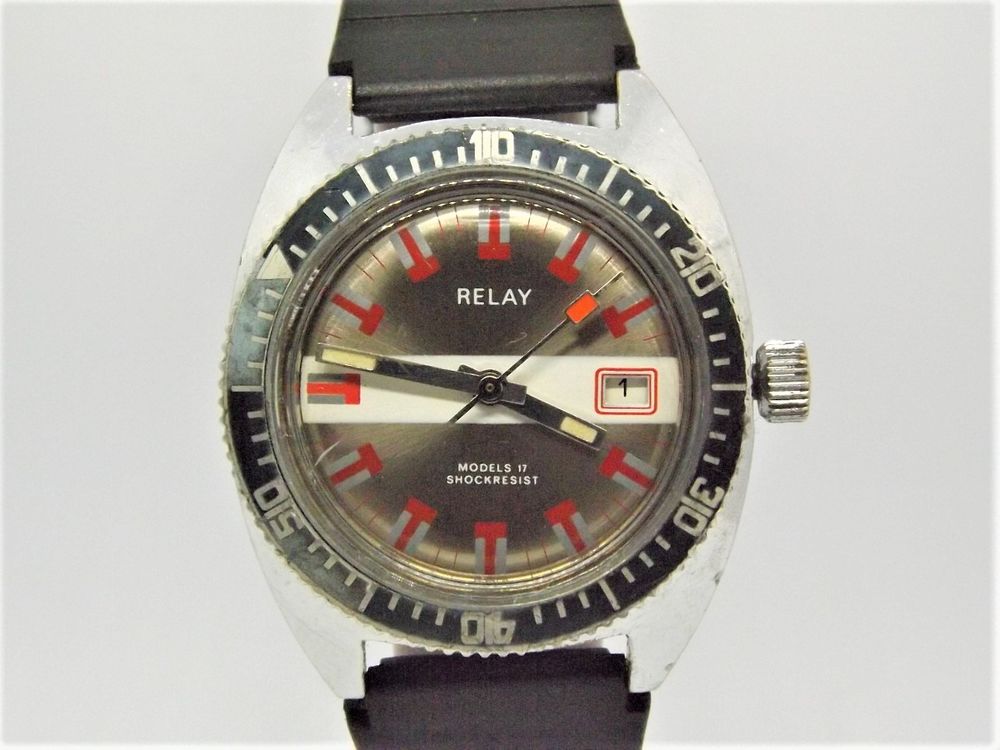 Belle montre de plong&eacute;e suisse Relay 17 rubis ann&eacute;es 1970 Bijoux et montres
