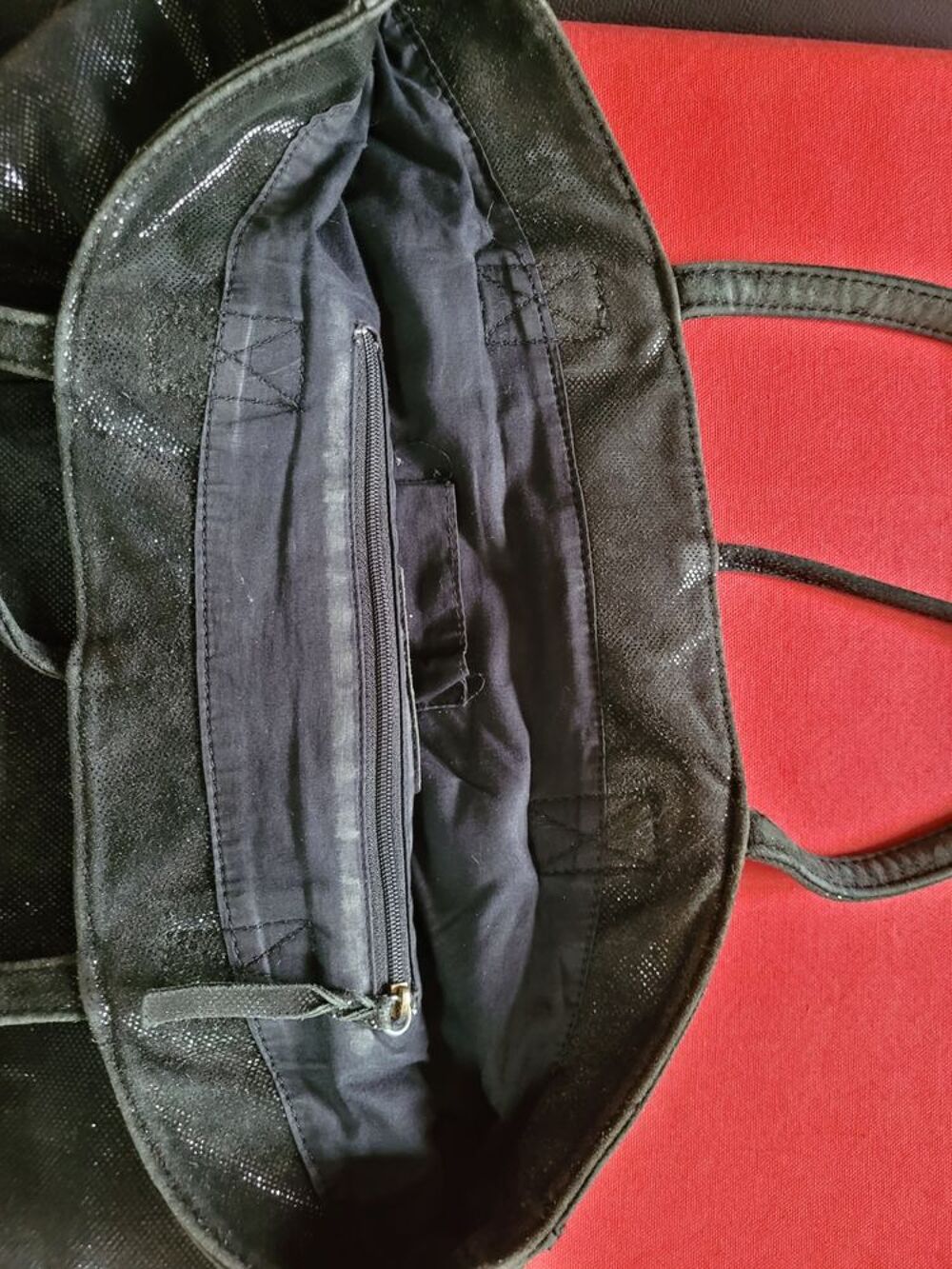 Grand Sac Cabas XL100% cuir,Noir paillet&eacute;, PETITE MENDIGOTE Maroquinerie