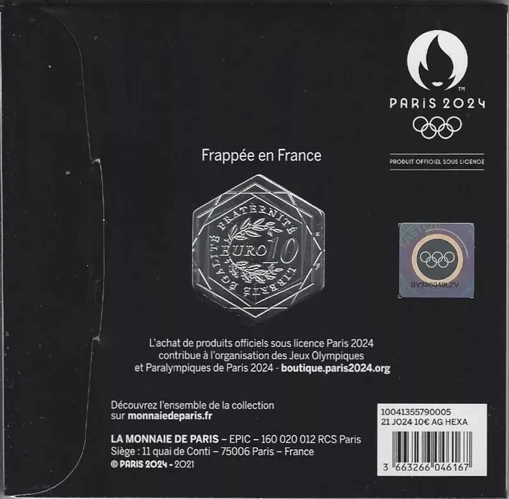 Argent hexagonale de 10€ JO de PARIS 2024 Marianne 
