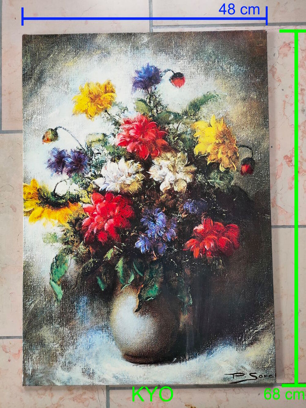 P.SOREL Tableau motifs art r&eacute;tro vintage, bouquet de fleurs Décoration