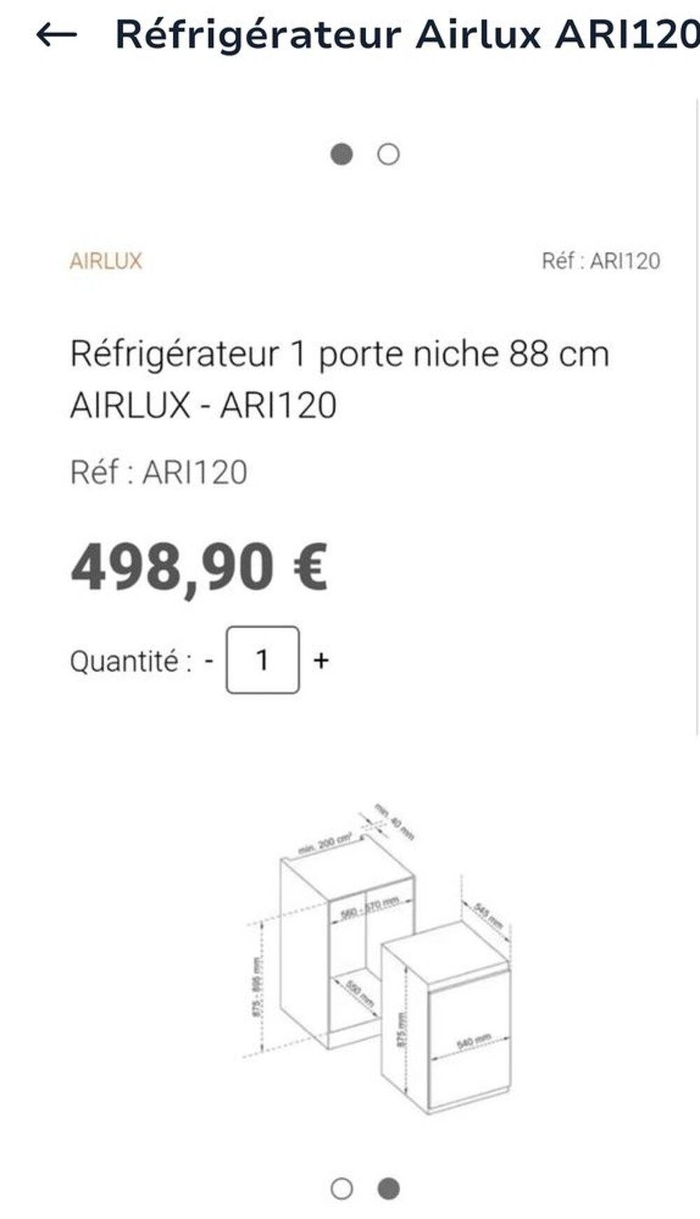 R&eacute;frig&eacute;rateur AirLux neuf Cuisine