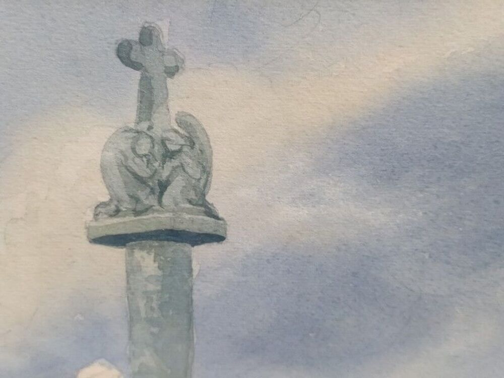 ANDR&Eacute; DES GACHONS Aquarelle Bretagne Religieuse au Calvaire 