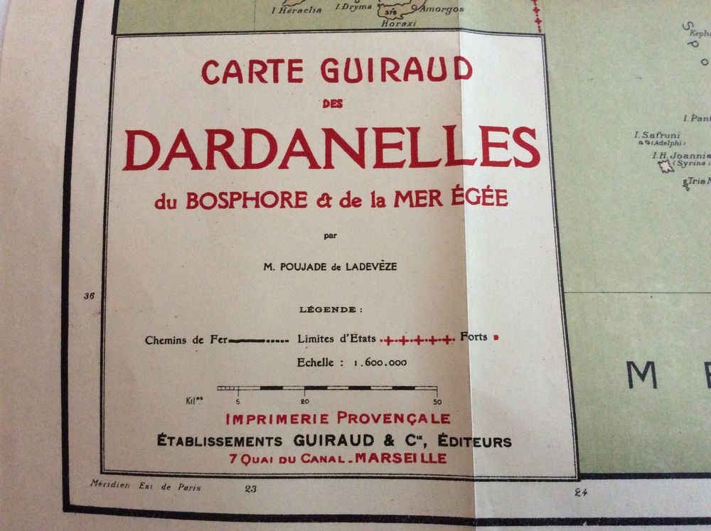 Carte ancienne Les Dardanelles Guerre 1914 1915 pliable 